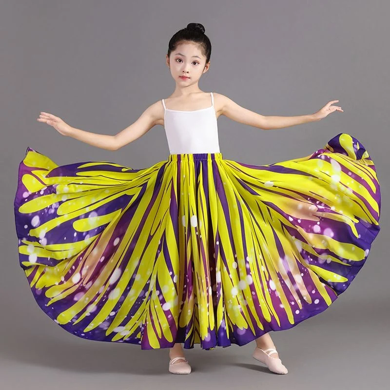 Kid Girl Opening Dance Bullfighting Flamenco Skirts classical dance Butterflies & Ears of wheat printed Performance Stage skirt