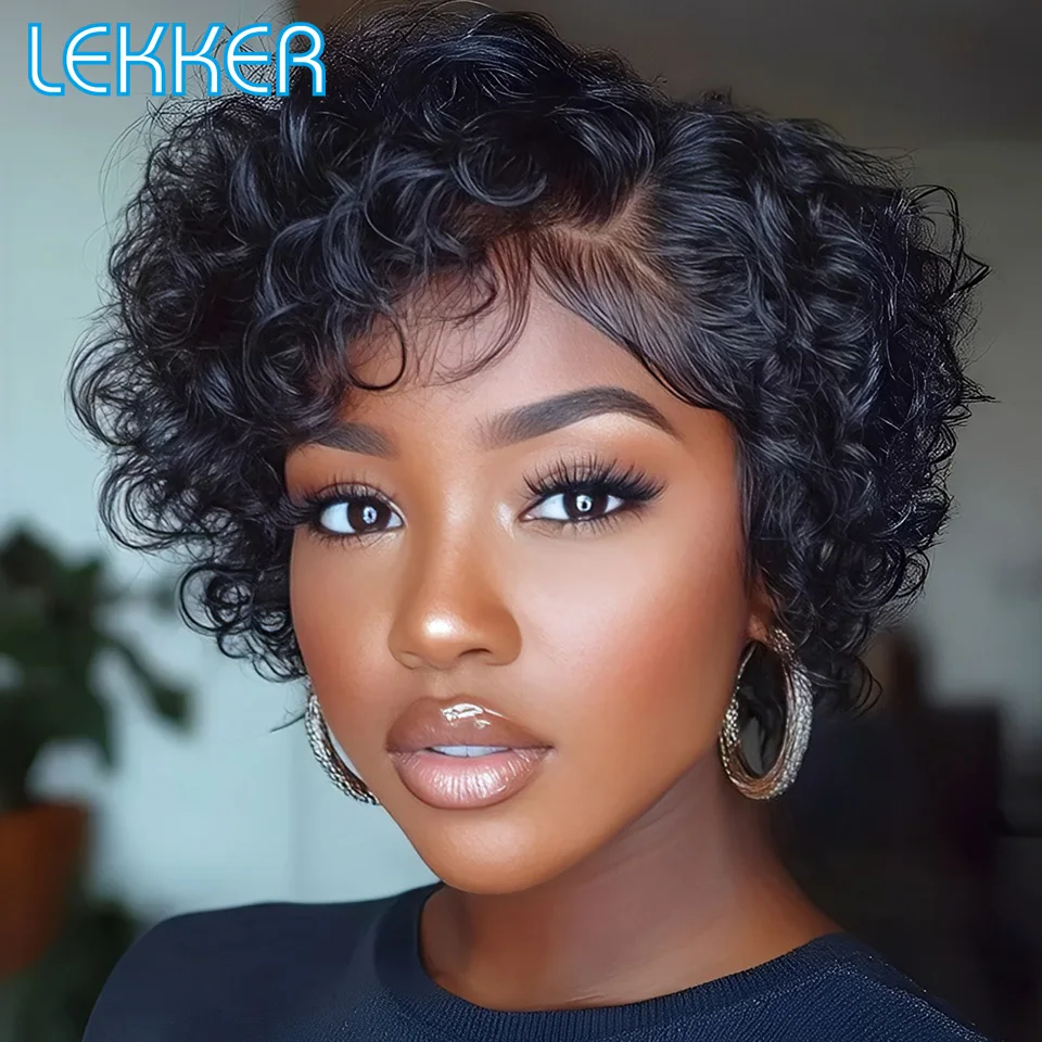 

Lekker Короткие Пикси Стрижка Глубокие Вьющиеся Боб C Часть Кружева 100% Парики Из Человеческих Волос Для Женщин Бесклеевые Бразильские Парики Реми Волос Распродажа