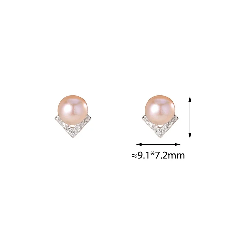 Women's 925 Sterling Silver Elegant Bead Geometric Zircon Stud Earrings