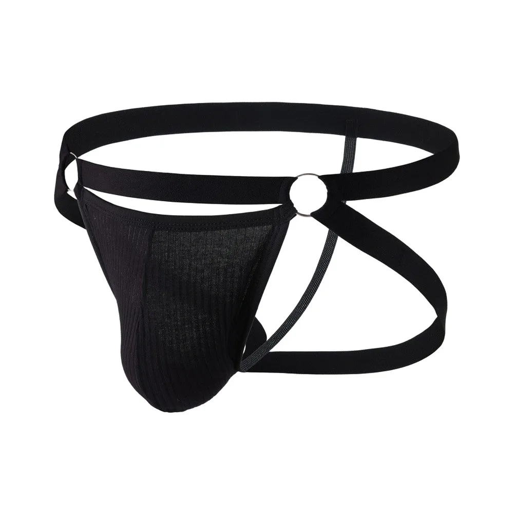 Men Low Waist G Strings Briefs Sexy Panties Striped Bulge Pouch Open Butt Thongs Underpants Erotic Gay Breathable Soft Underwear