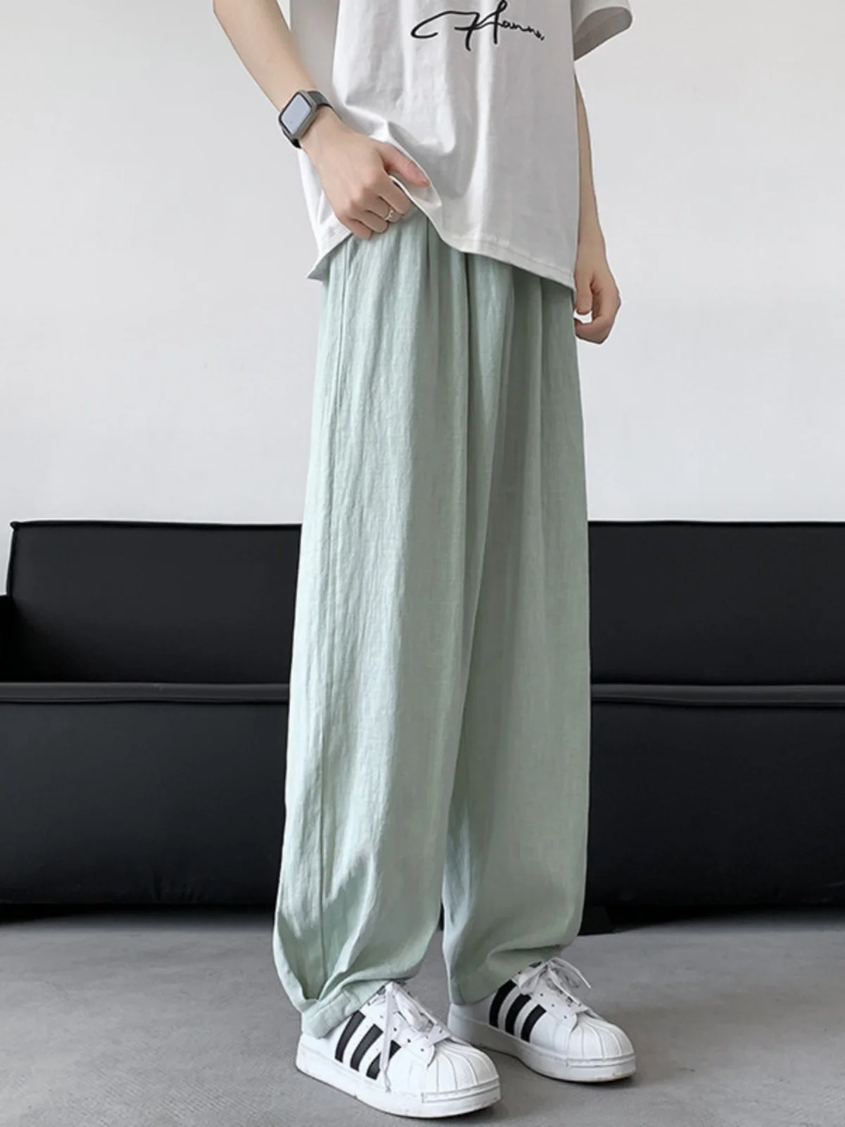 

Мужские летние брюки из ледяного шелка: прямые, спортивные, тонкие, струящиеся, широкие, свободного кроя, повседневные, модные, брендовые