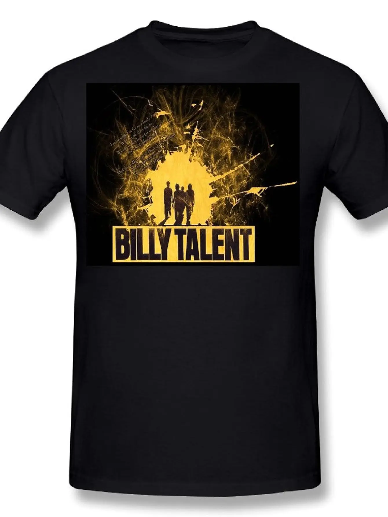 

Billy Talent Graphic T-shirt Black Casual Round Neck T-shirt with Yellow Lightning Short Sleeved Printed Shirt