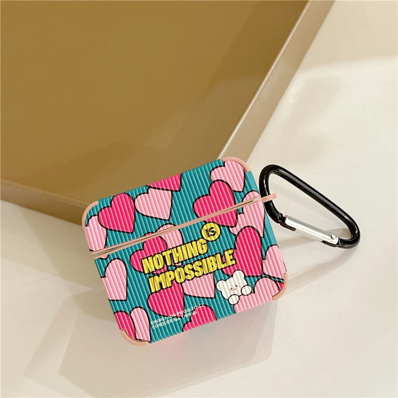 イン韓国落書き愛ハートイヤホンapple airpods 1 2 3プロ正方形ワイヤレスbluetoothヘッドセット革ケースcoque