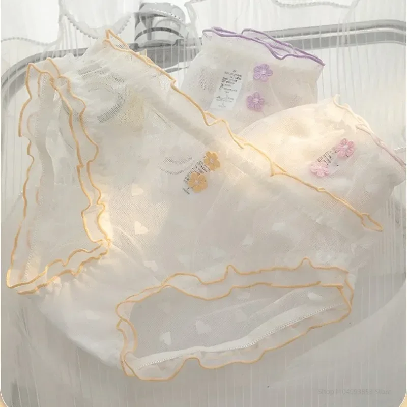 Culotte Sexy en dentelle, sous-vêtements mignons pour femmes, taille basse, sans couture, transparente, maille respirante, slip pour dames