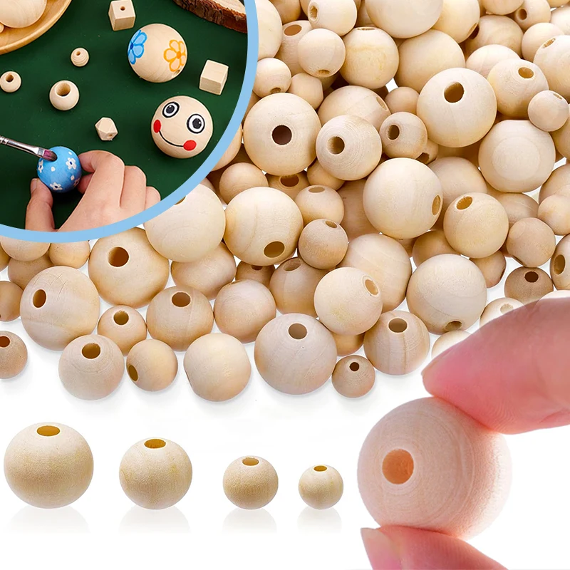 

6-30mm 2-300pcs Natural Wood Beads Round Spacer Wooden Pearl Lead-Free Balls Charms DIY For Jewelry Making Handmade Accessories