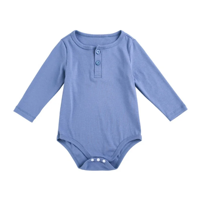 

Newborn Baby Bodysuits Cotton Soft Comfortable Solid Color Long Sleeved Button Decor Rompers Infant Casual Jumpsuits 0-24 Months