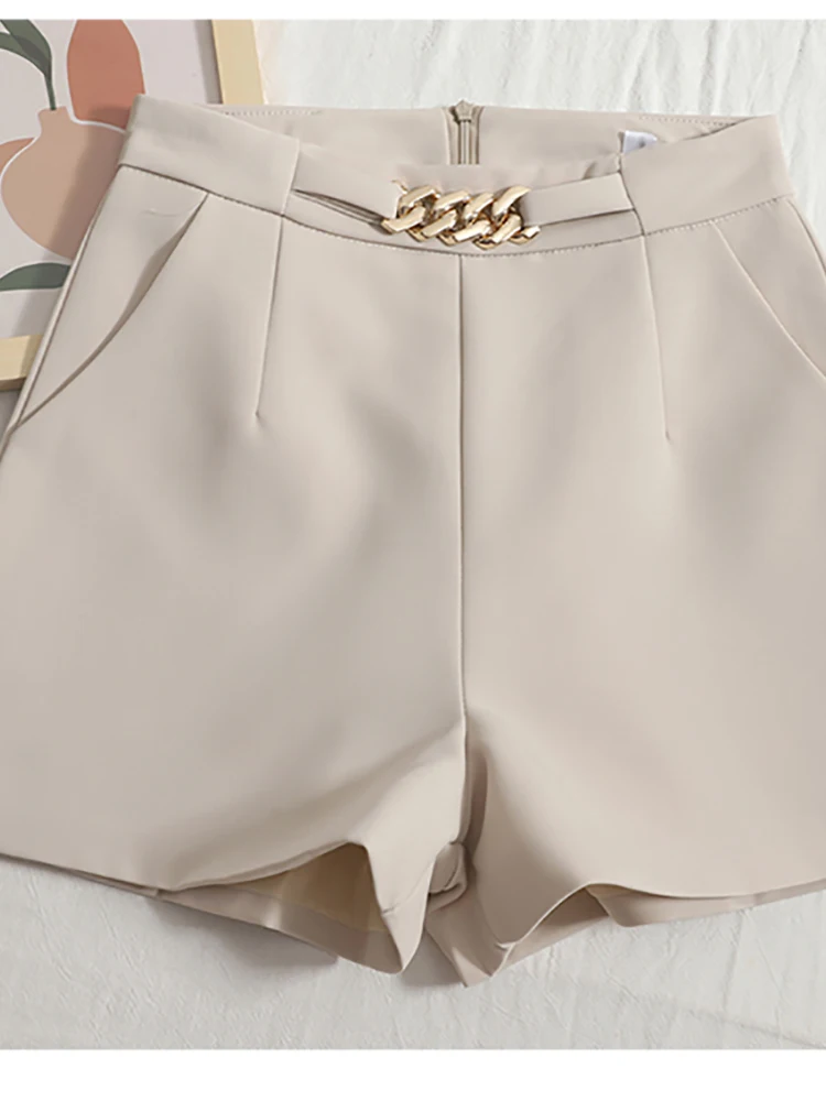 HELIAR Women Suits Shorts Female Sashes Mini Shorts Zipper A-line Wide Leg Elegant Skirts High Waist Shorts Women 2022 Summer