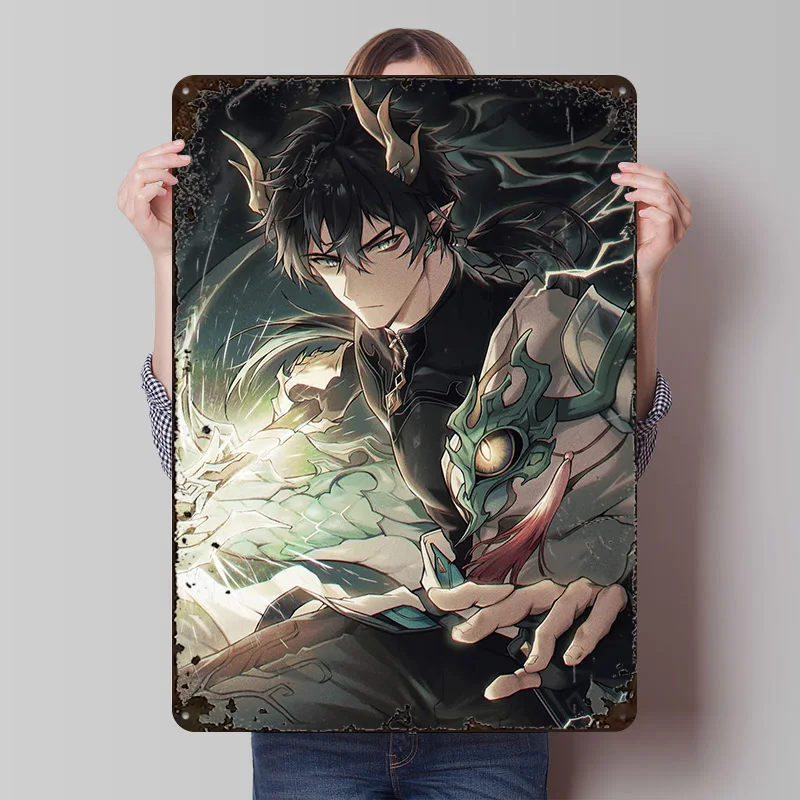 Drachenähnlicher Mann mit grünen Augen Metallposter Individualisierte Wandkunst Retro Vintage Metallschilder für Heimdekoration Raumdekoration