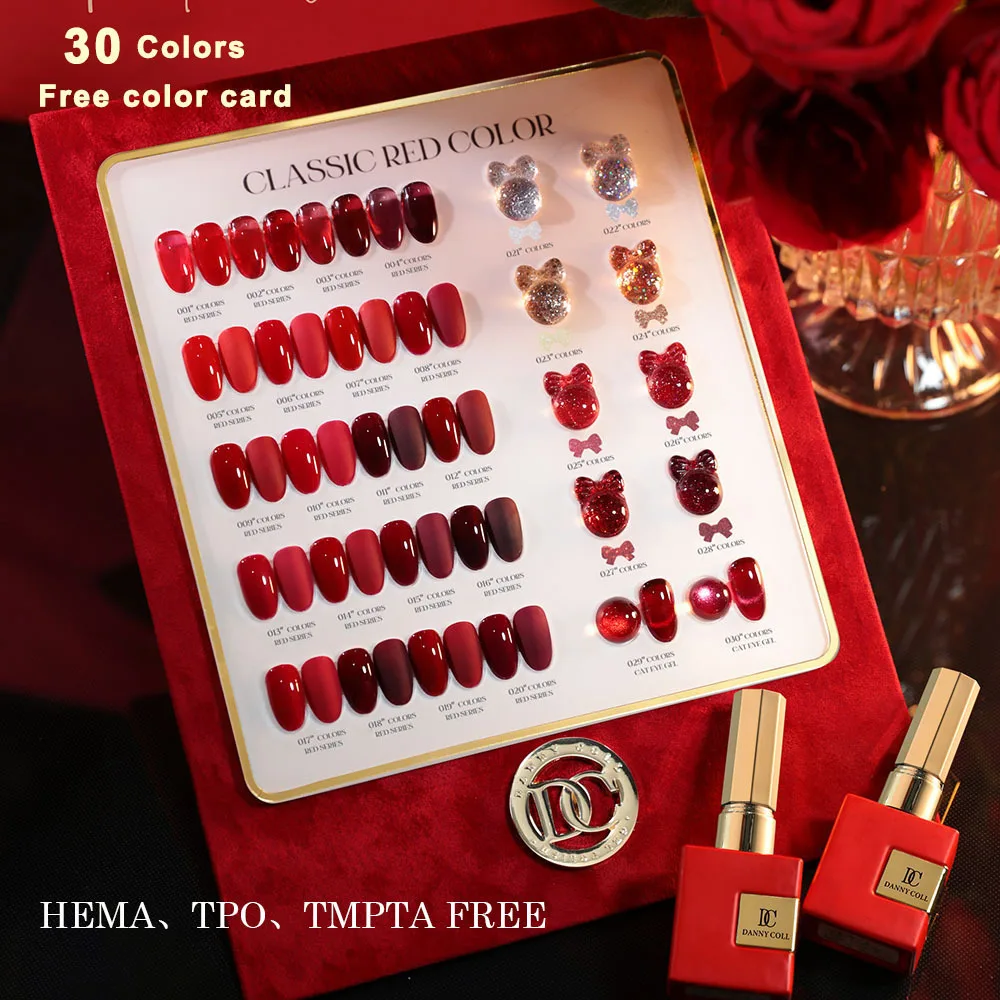 Fall Winter Red Gel Nail Polish Set With Color Card Cat Eye Nail Polish Kit UV LED Gel Varnish Nails Art All For Manicure 15ml