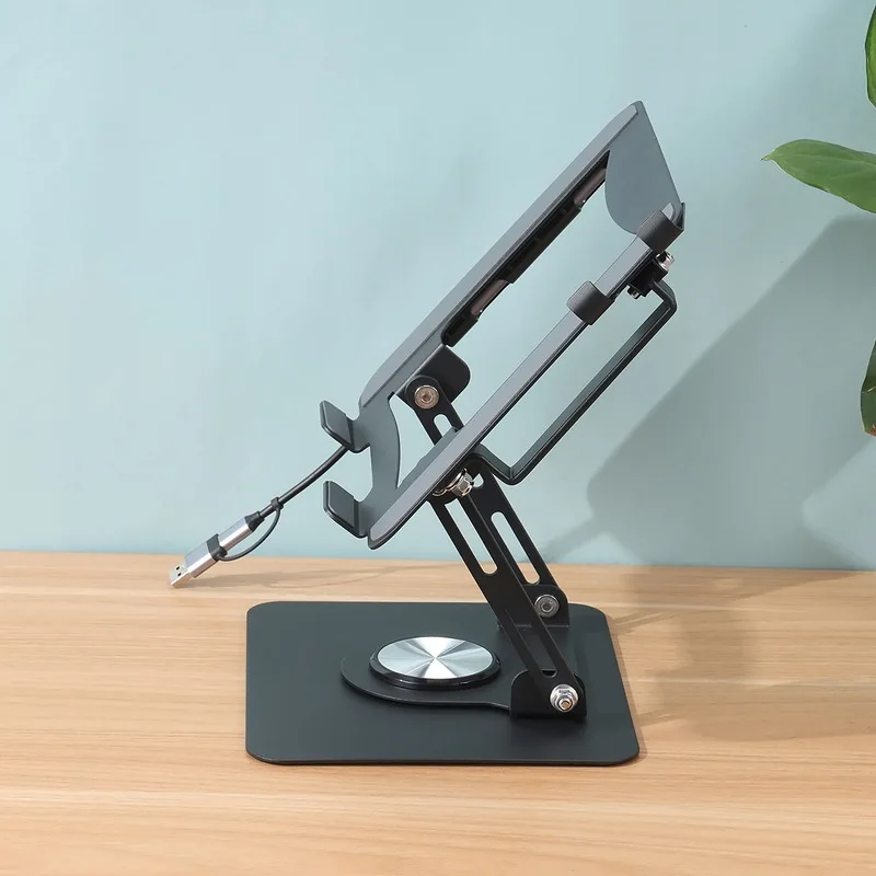 2-in-1 Carbon Steel Laptop Stand with Phone Holder 360° Swivel Laptop Riser for Desk Docking Station Height and Angle Adjustment