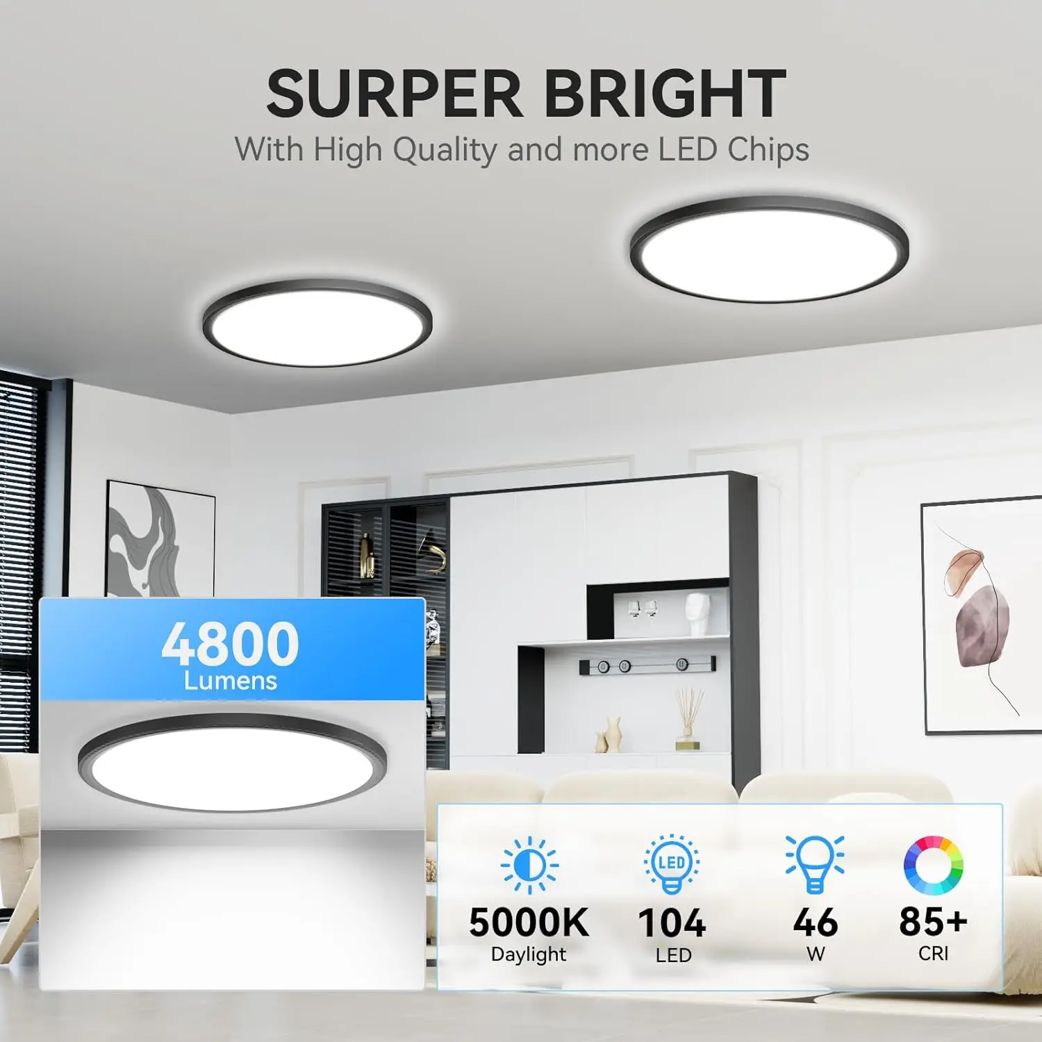 4700Lm Led Flush Mount Ceiling Light, Super Slim 16 Inch Led Ceiling Light, 5000K Led Ceiling Light For Bedroom, Living Room,