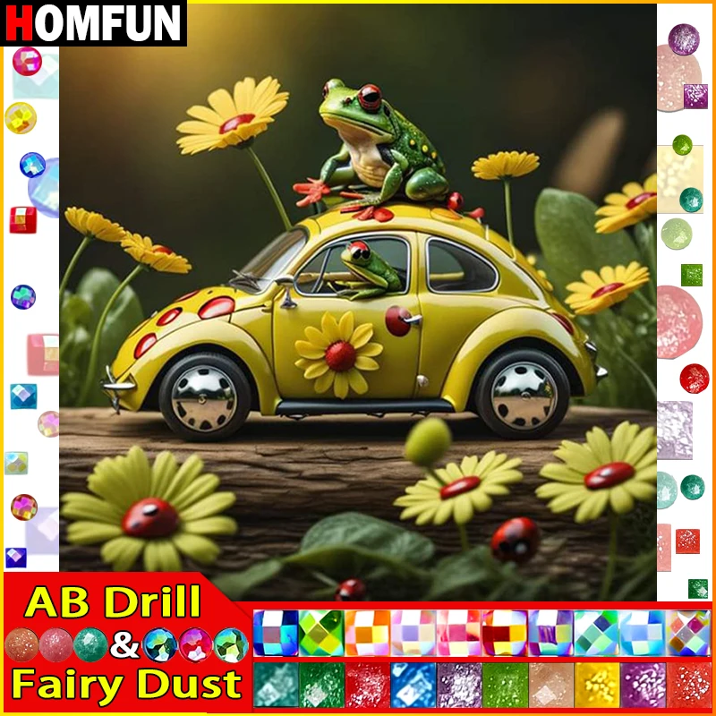 

HOMFUN Fairy Dust AB Diamond Embroidery "Scenery Car Flower" Pattern DIY 5D Diamond Painting Needlework Full Drill Painting