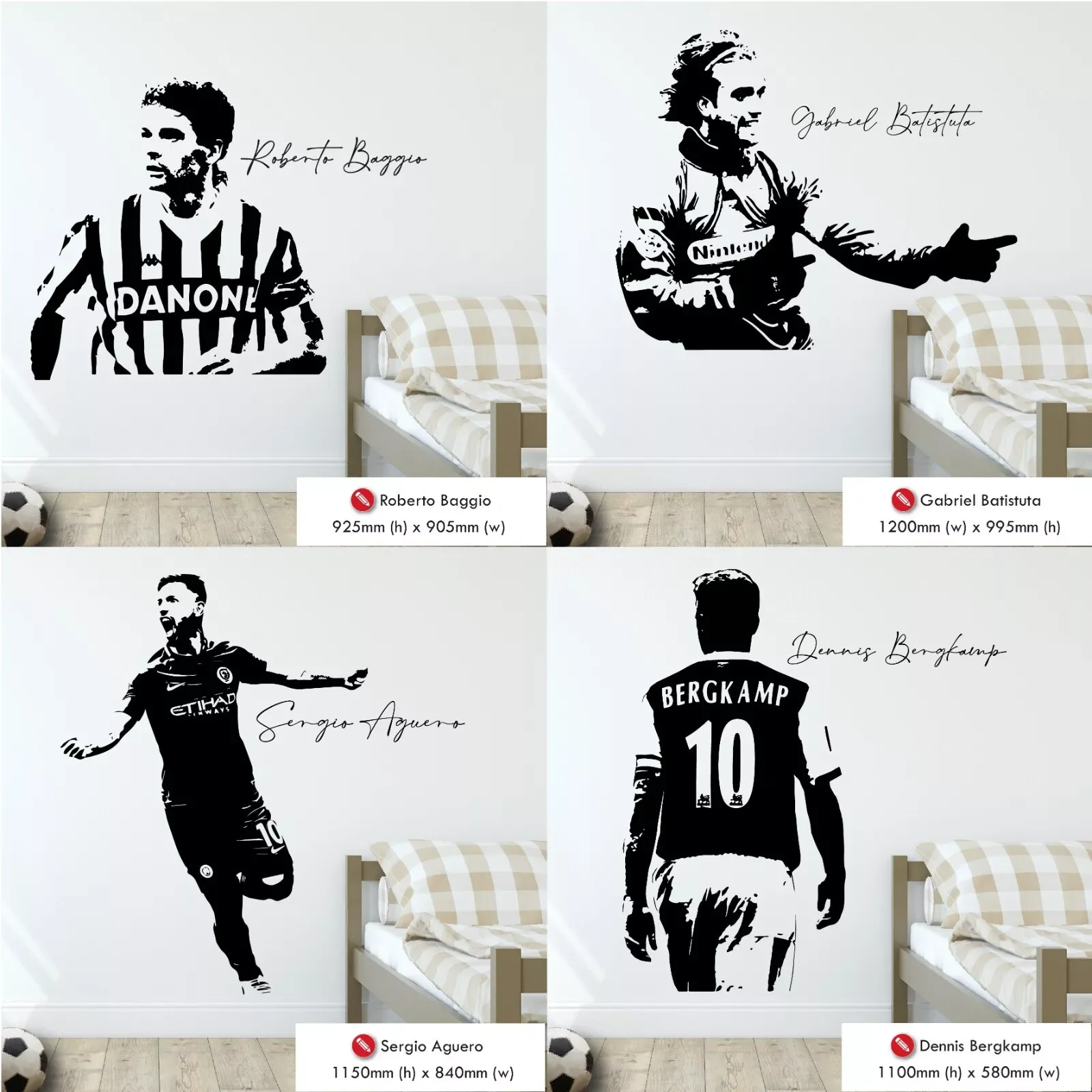 Baggio batistuta aigero bergkamp futebol auto-adesivo removível adesivo de parede arte decalque mural decoração