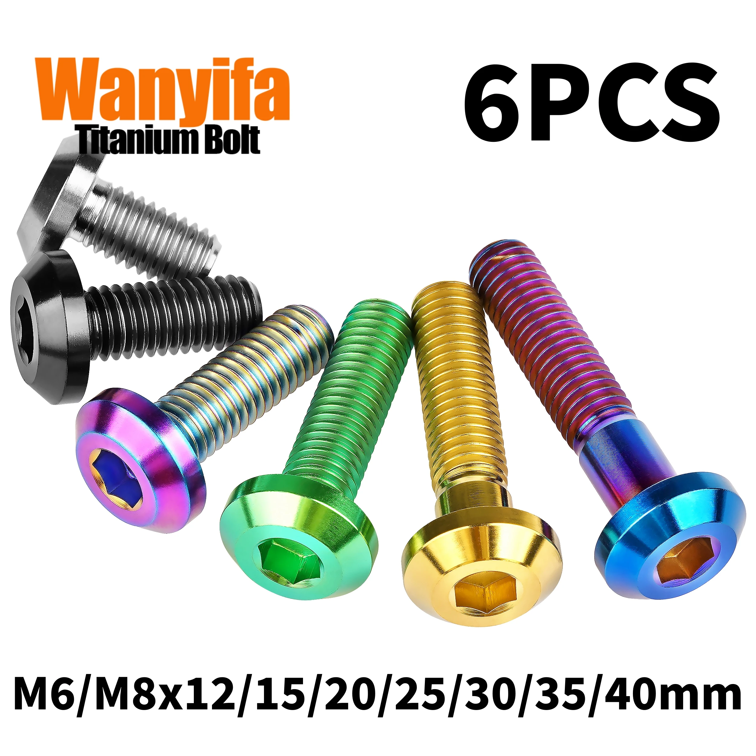 Wanyifa 6PCS Titanium Bolts M6/M8x12/15/20/25/30/35mm Thick Umbrella Head Ti Allen Screws for Bike Motorcycle Modified Fasteners