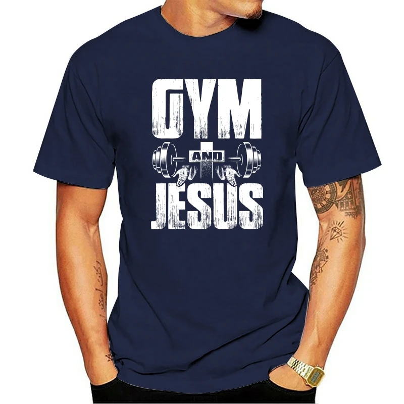 

Workout Gym Jesus Lifting Weights O-Neck Cotton T Shirt Men CasualGraphic Tees Tops Dropshipping