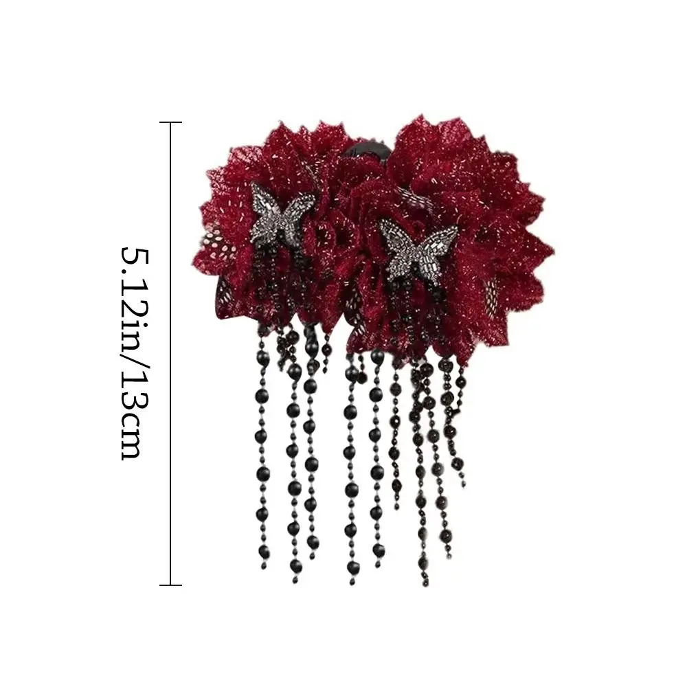 Элегантная тканевая заколка с перьями, цветком, жемчугом, кисточкой, коготь для волос, четыре цвета, аксессуары для волос для девочек