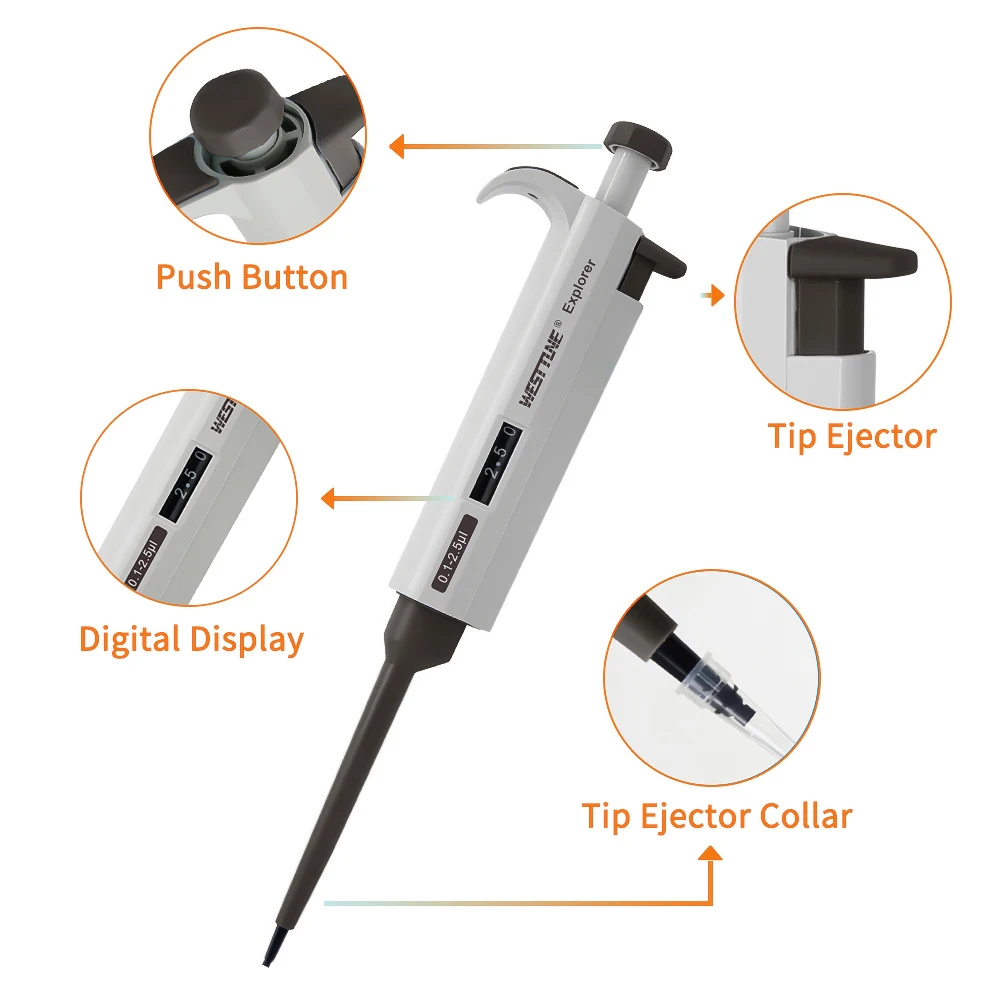 WESTTUNE Laboratory Pipette Adjustable Single Channel Digital Micropipette High-Accurate Variable Volume Pipette Lab Equipment