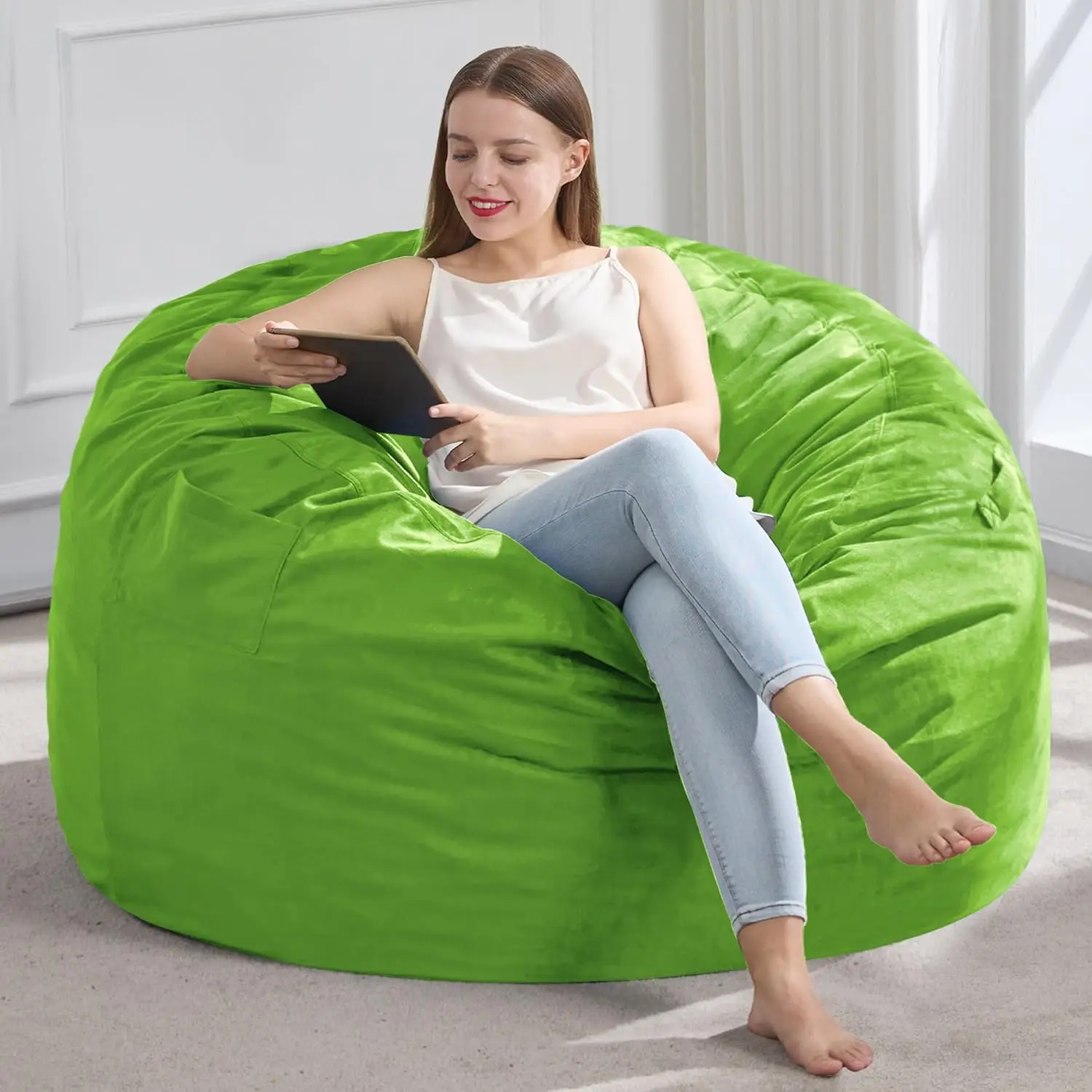 

3FT Giant Bean Bag Chair for Adults with Memory Foam Filling, Removable Cover, and Side Pocket - Perfect for Living Room, Bedroom, and Dorm