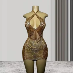 Luxury Halter Sleeveless Real Cocktail Dresses Gowns Gold Mini Short Black Girl Prom Dresses For Birthday Party