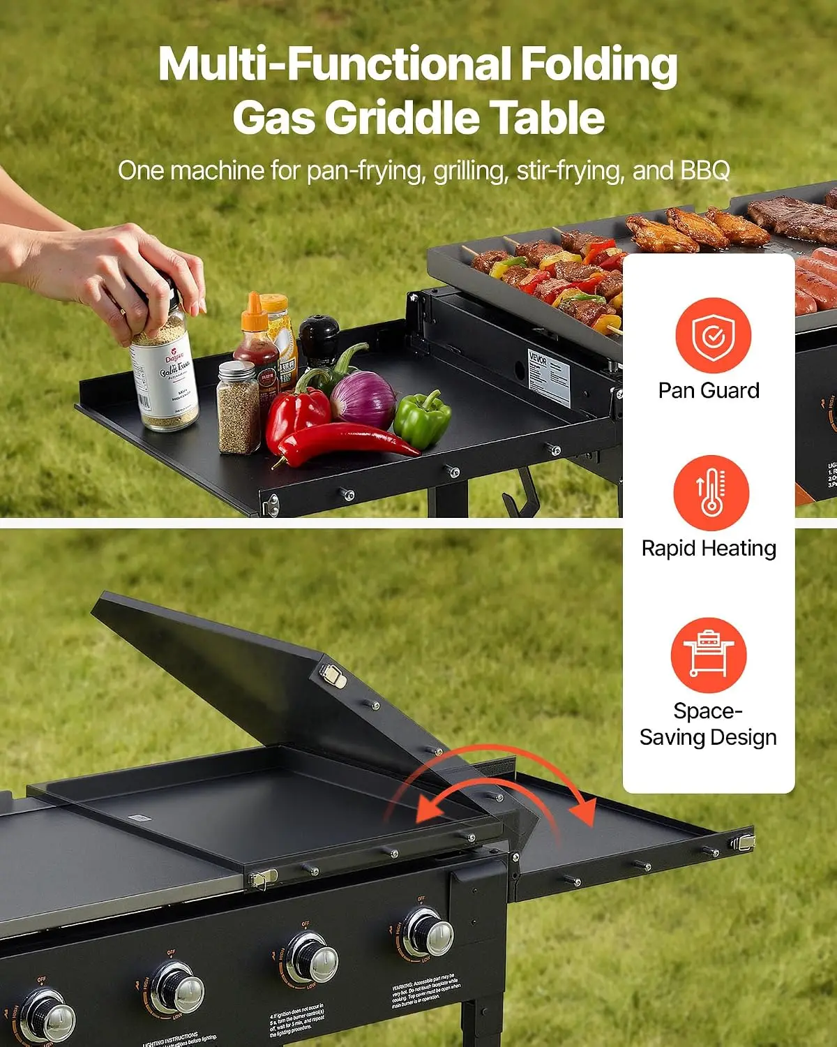 Gas Griddle, 4-Burner Flat Top Grill, 36 inch Grill Plate Foldable Propane Griddle with Wheels, 60000 BTU Outdoor Flat Top Grill
