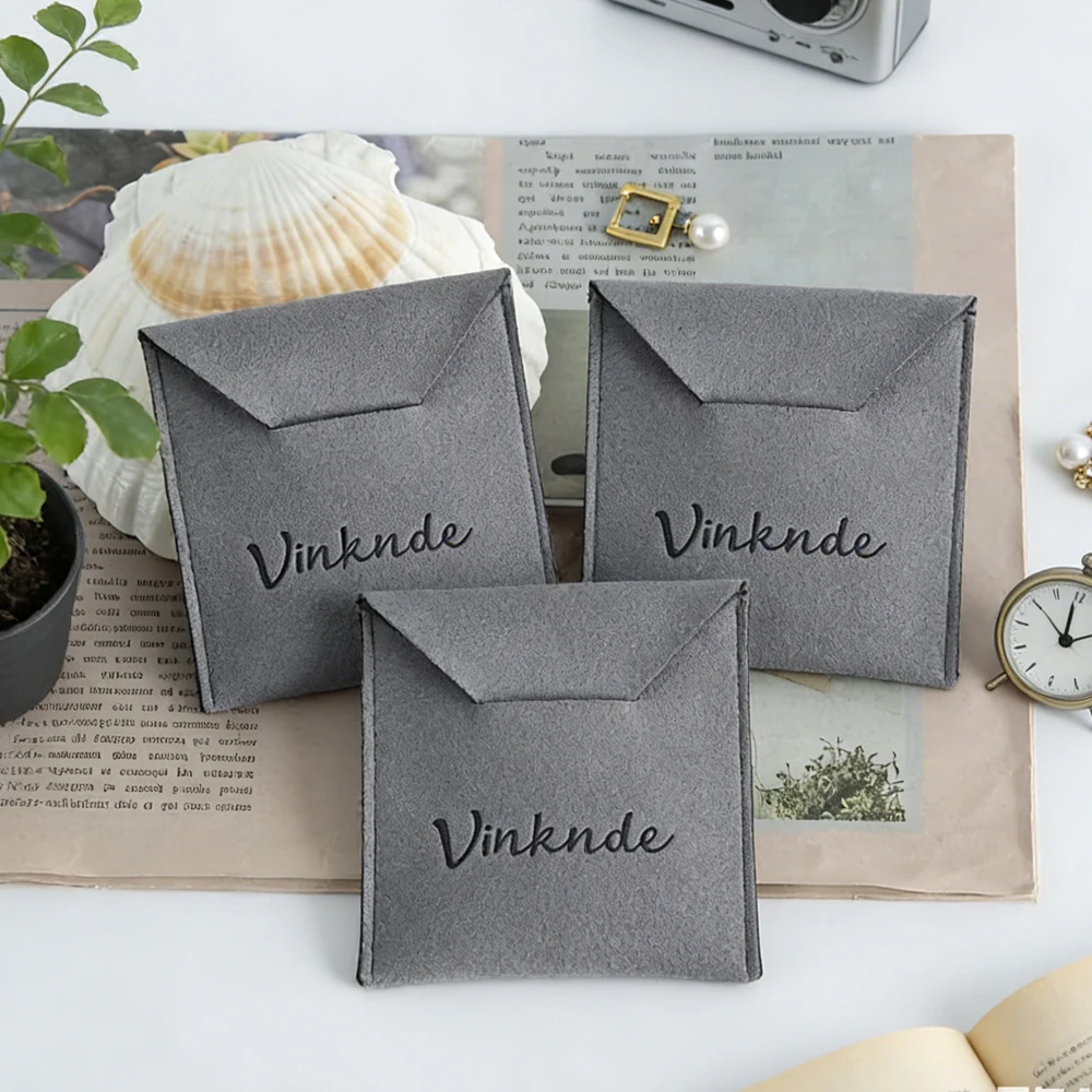 

50Pcs High Quality Elegant 1.4mm Thick Microfiber Bags for Rings Necklace Packaging Jewelry Organizer Pouch with Custom Logo