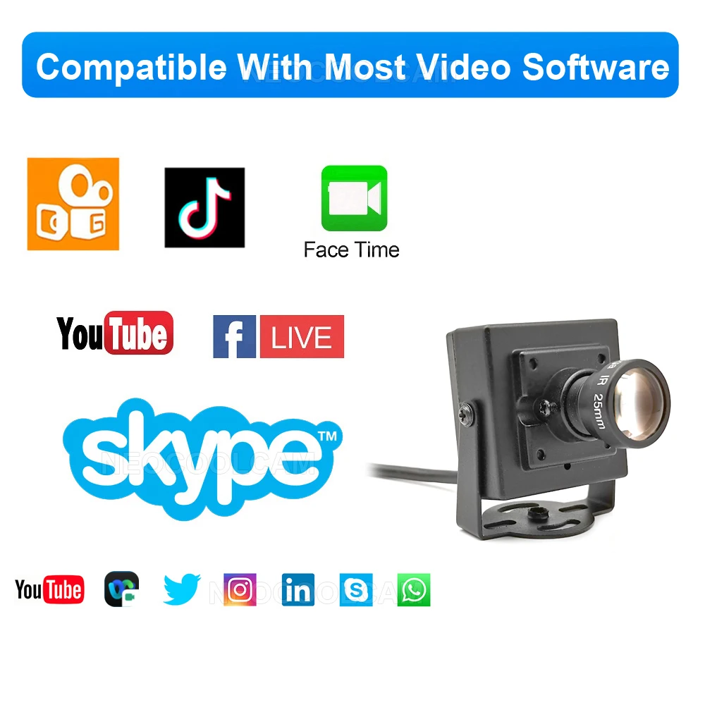 NEOCoolcam-Mini Metal USB Webcam, 5MP, 25mm, 35mm, Distância Focal Longa, 30fps, 2K, UVC, OTG, Câmera de Vídeo PC, Plug and Play