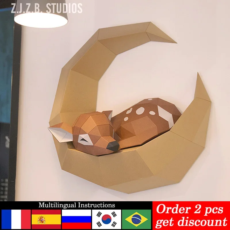 Z.J.Z.B Pre-cut Moon Sika Deer Animal Paper Model Hanging Wall Decor 3D Decoration,Papercraft,Handmade DIY Adult Craft RTY128