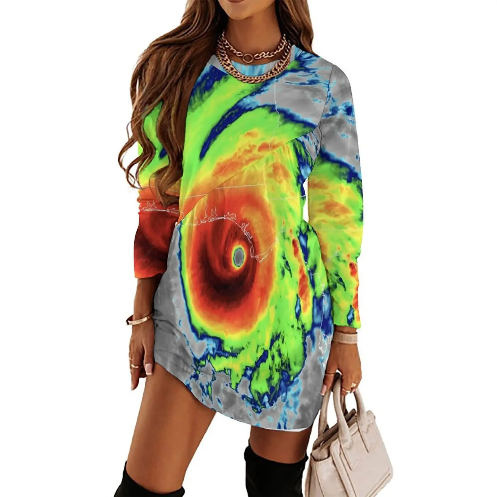 

Hurricane Micheal Infrared Satellite Long Sleeved Dress womens clothing festival outfit women