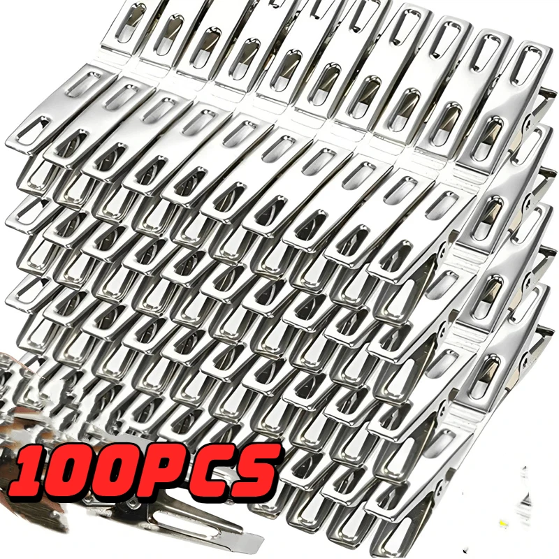 100/20PCS Non-Slip Clothes Pegs Stainless Steel Laundry Hanging Pins Drying Clothes Hanger Picture Clips Food Sealing Clamp
