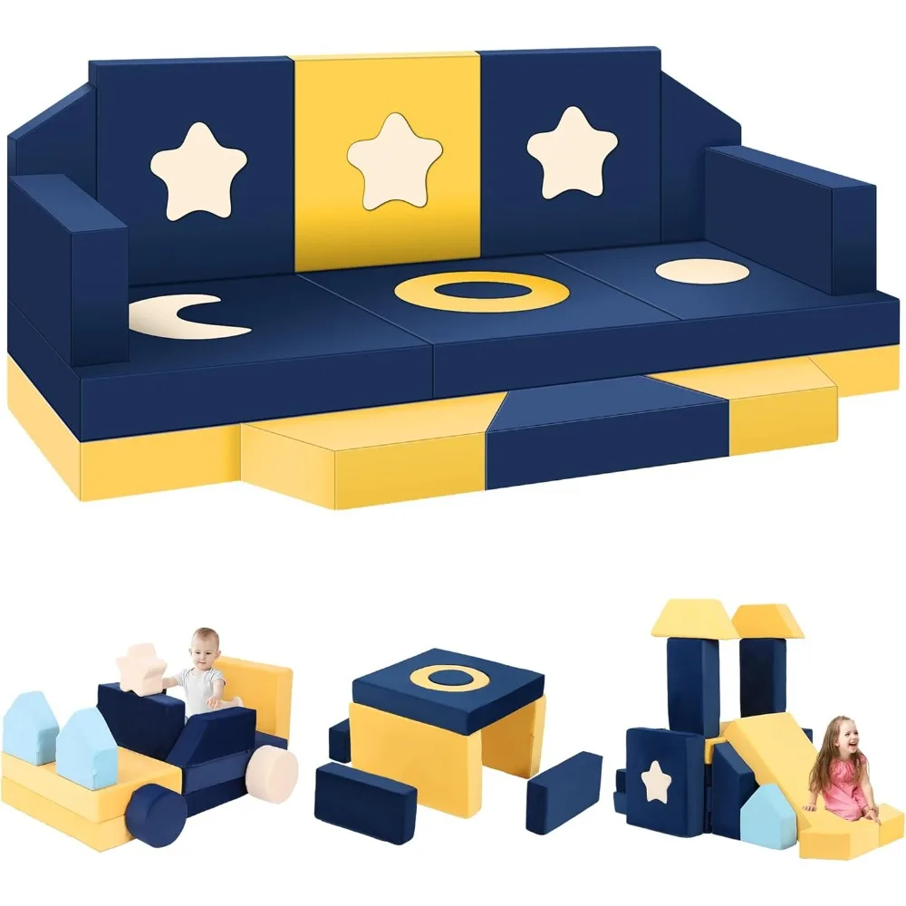 28PCS Modular Kids Play Couch, Universe Theme Toddler Couch Building Fort, Multifunctional Kids Sofa