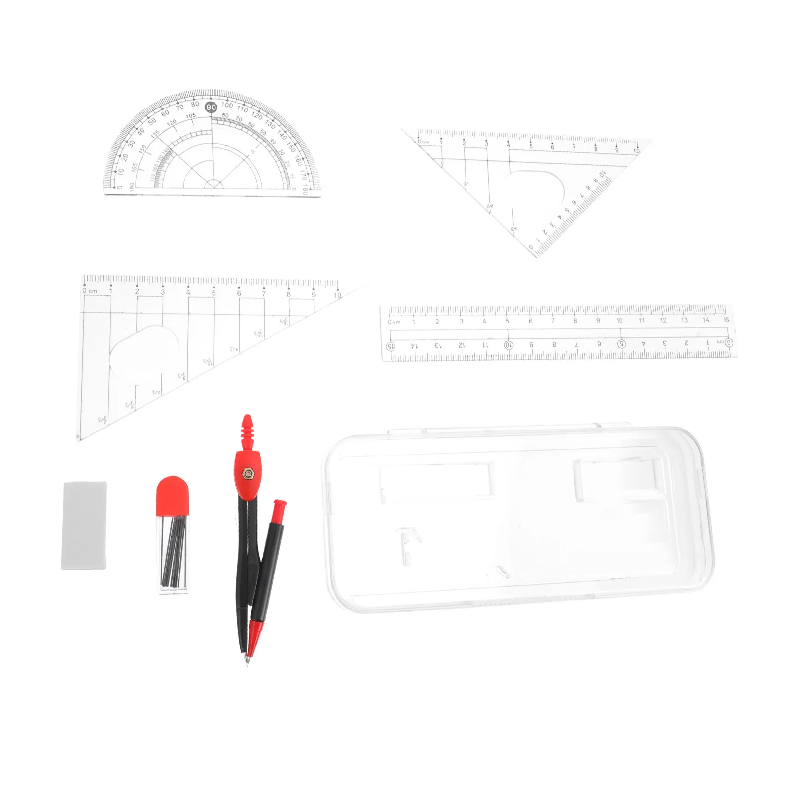 1Set Sturdy Metal Plastic Compass Ruler Set for Students Professionals Artists Mathematicians Woodworking Drawing Geometry Math