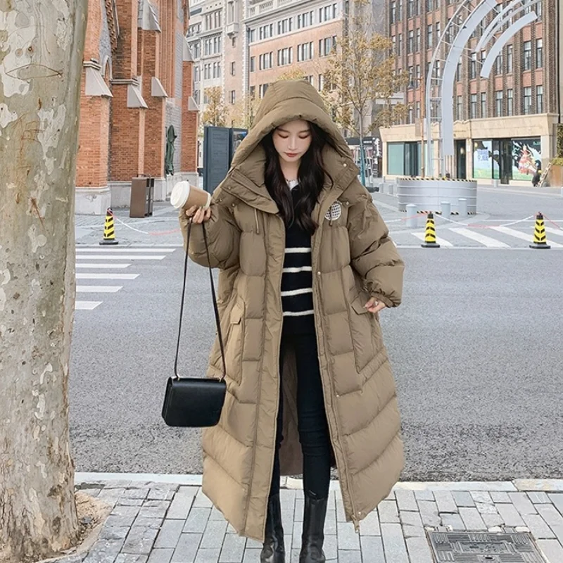 Long Jackets for Women Hooded Coats Down Korean Fashion Prints Down Jacket Windproof Thick Warm Parka Casual Loose Puffer Coats