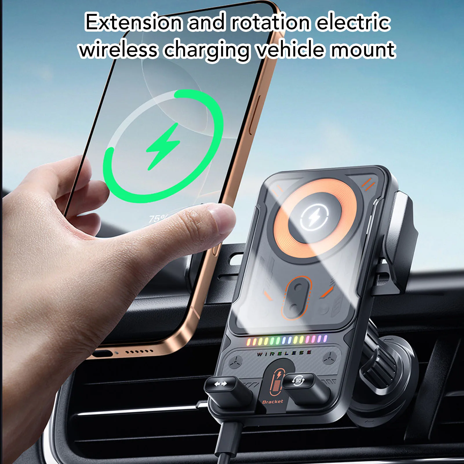 Car Phone Holder Wireless 15W Fast  Auto Sensing 90° Rotation Vent Clip Phone Mount Black Car Charger Smartphone Mount