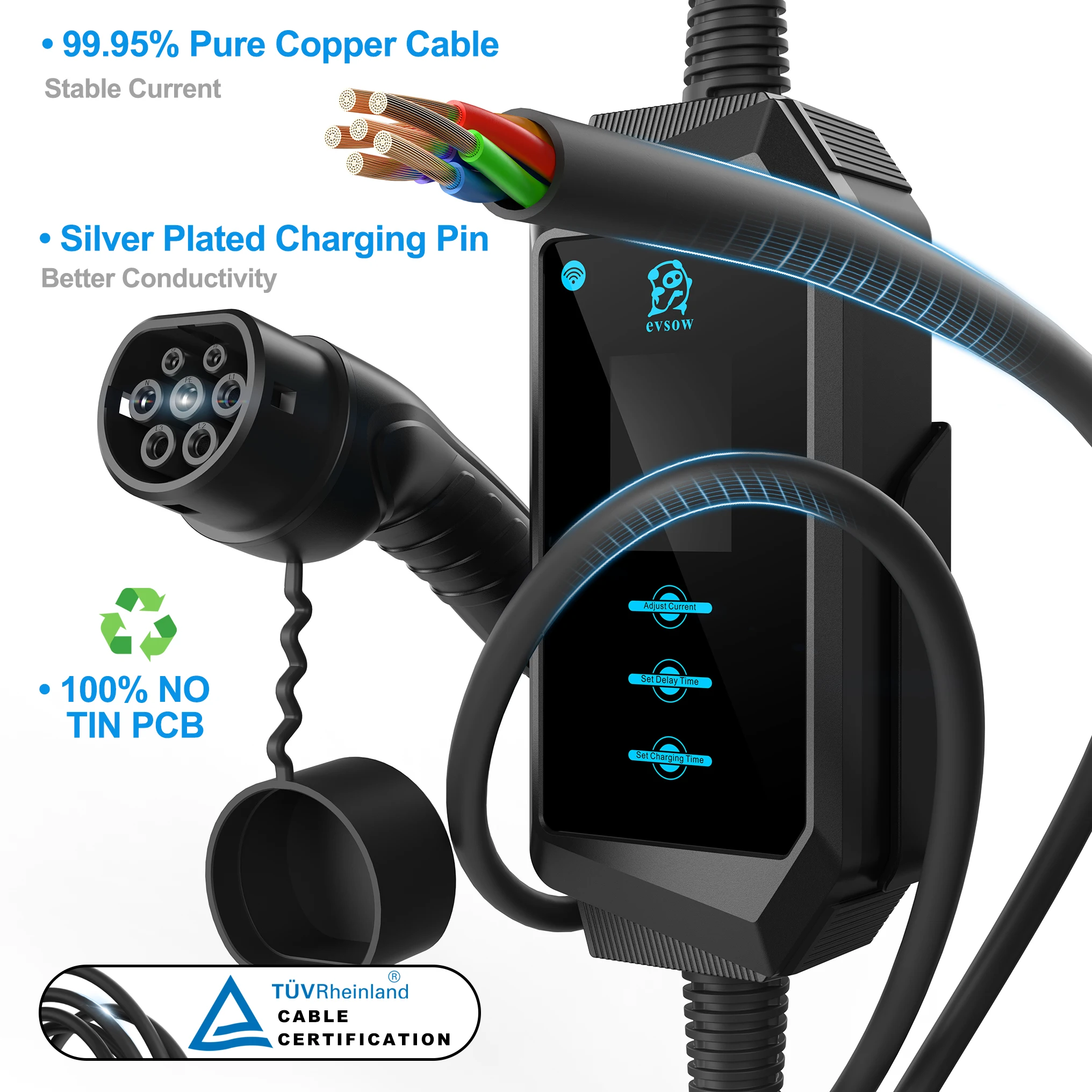 Feyree Type2 شاحن سيارات كهربائية 7KW 32A مرحلة واحدة شاحن السيارة الكهربائية مع WiFi APP التحكم قابل للتعديل الحالي ومجموعة وقت الشحن