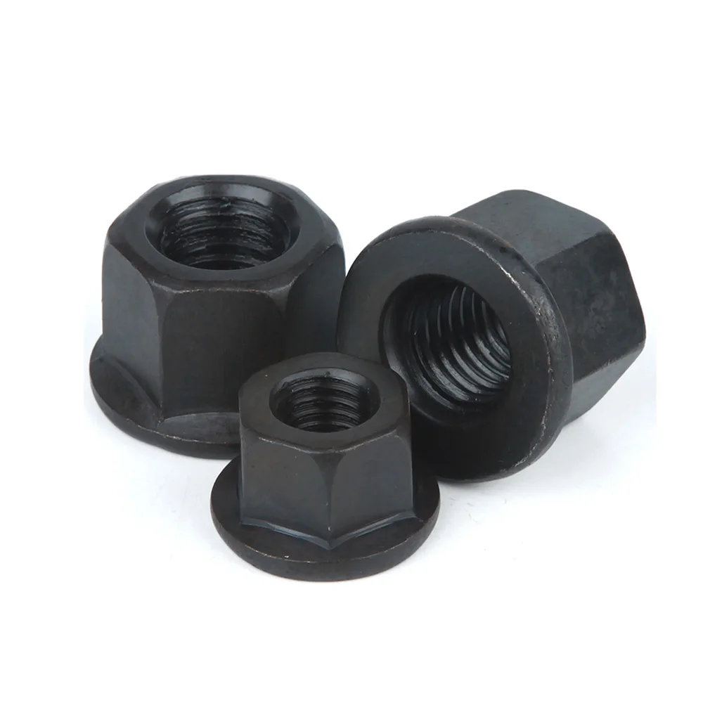 Hex Hexagonal Flange Nut Black Carbon Steel M8 M10 M12 M14 M16 M18 M20 M22 M24 M27 M30 Hex Flanges Nuts Thicker Height Lock Nuts