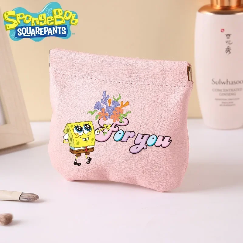 SpongeBob SquarePants Cosmetic Bag Automatic Shut-off Coin Purse Waterproof Portable Mini Lipstick Earphone Packet Kawaii Gift