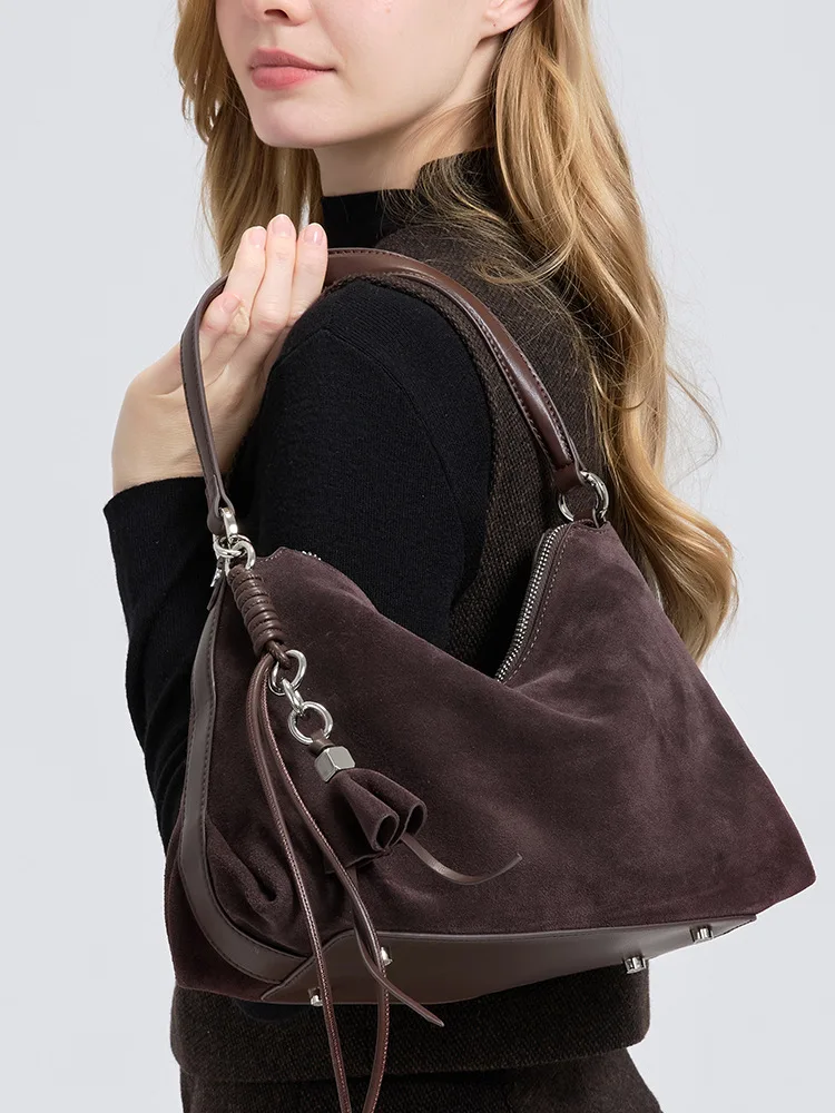 

2026 New Frosted Cowhide Women's Bag Fashion Simple Retro Leather Shoulder Bag Premium Sense Niche Design Ladies Crossbody Bag