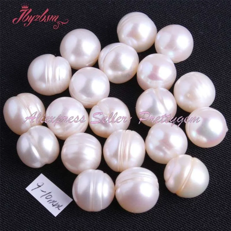 9-10mm Natural White Cultivate Freshwater Pearl Beads Ball Nearround Shape Stone 10 Pcs (NOT HOLE) Wholesale Free Shipping