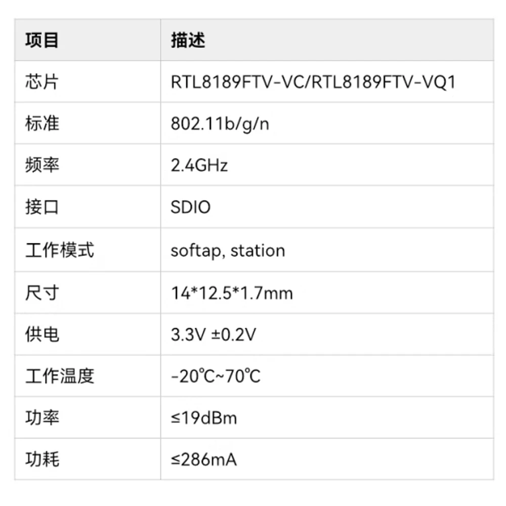 RTL8189FTV Wireless Module SDIO Port 72.2Mbps 2.4GHz Wifi Module for Action Camera Car Record BL-M8189FS5