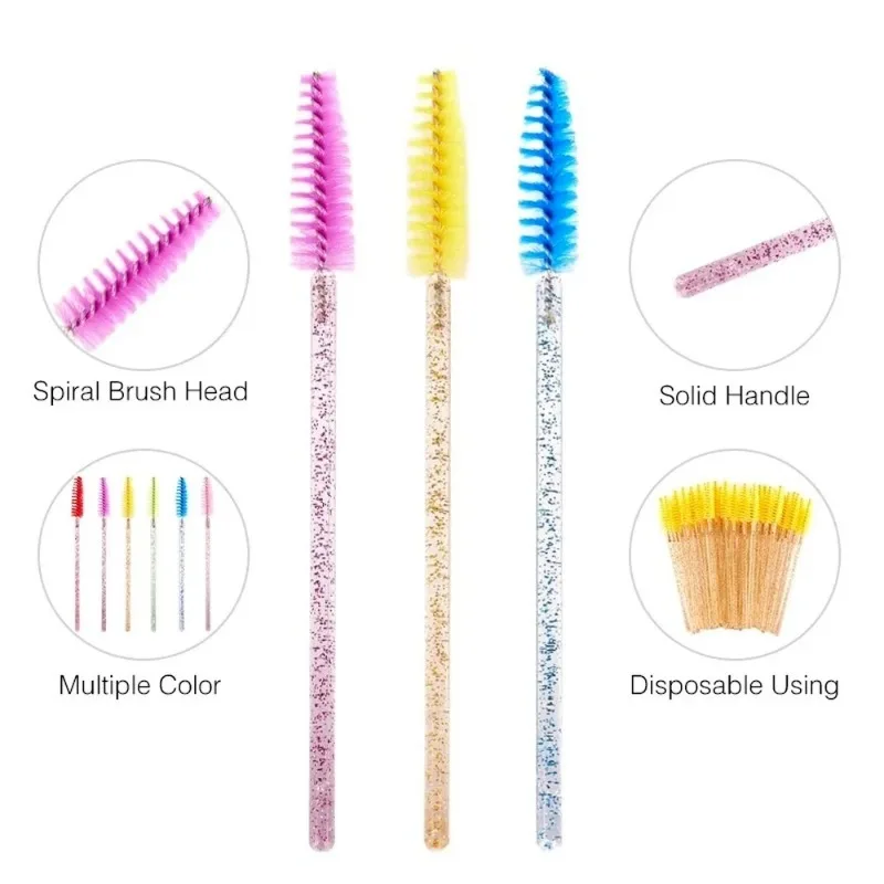 Disposable Eyelash Brush 30 Pcs Crystal Eye Brush Diamond Handle Mini Mascara Wands Brush Eyelash Extension Makeup Brush Set