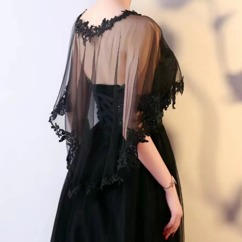 Lace Appliques Wedding Boleros Stole Tulle Short Front Long Back Bride Shrugs Bridal Capes Formal Party Coat Women Accessory