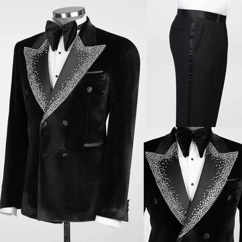

Элитные мужские костюмы из бархата, 2 предмета: пиджак и брюки, с кристаллами, двубортные, для торжественных мероприятий, вечеринок, свадеб, на заказ