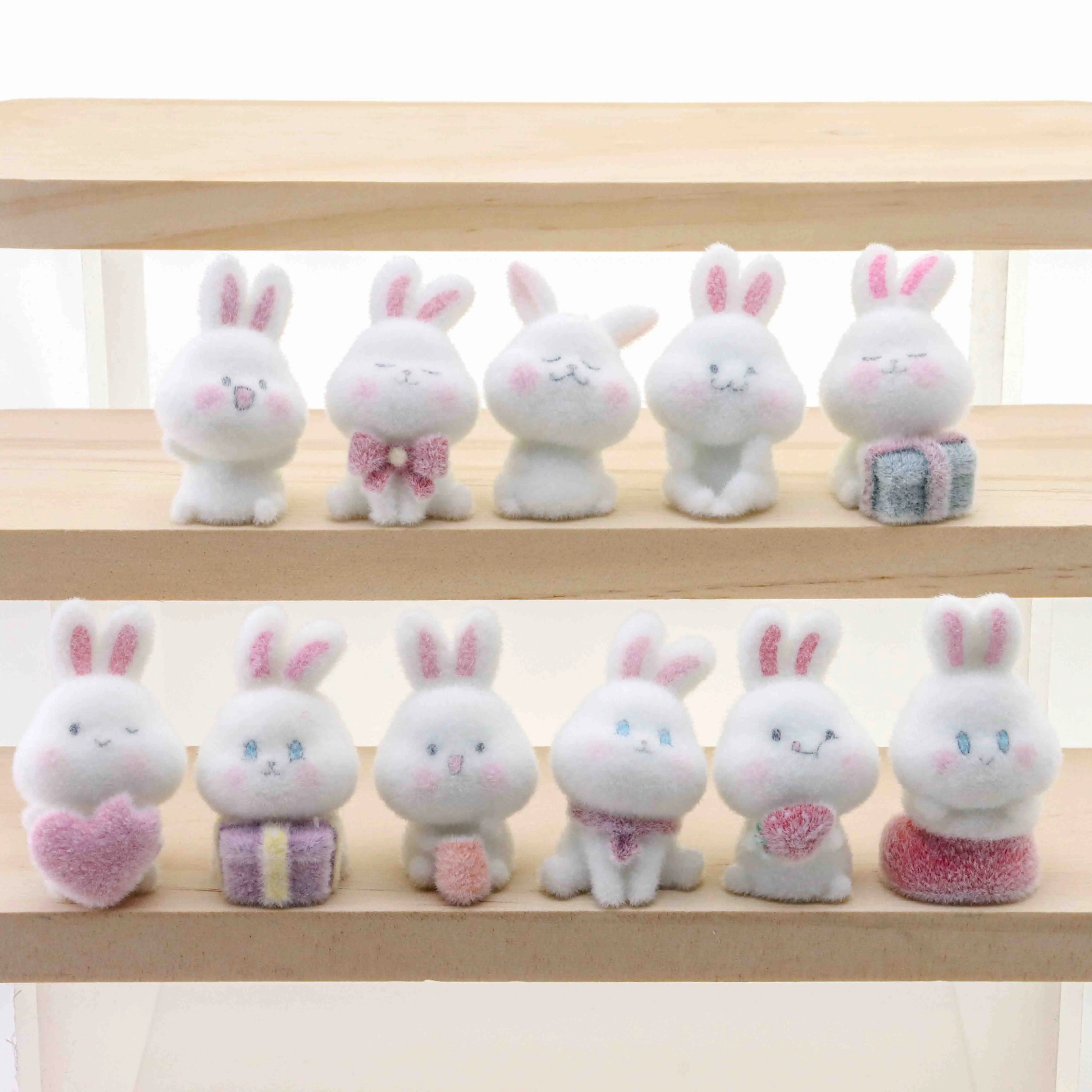 11PCS Plush Gifts Rabbit Charms Strawberry Bunny Flocking Resin Pendant for Jewelry Making Diy Earring Keychain Accessories