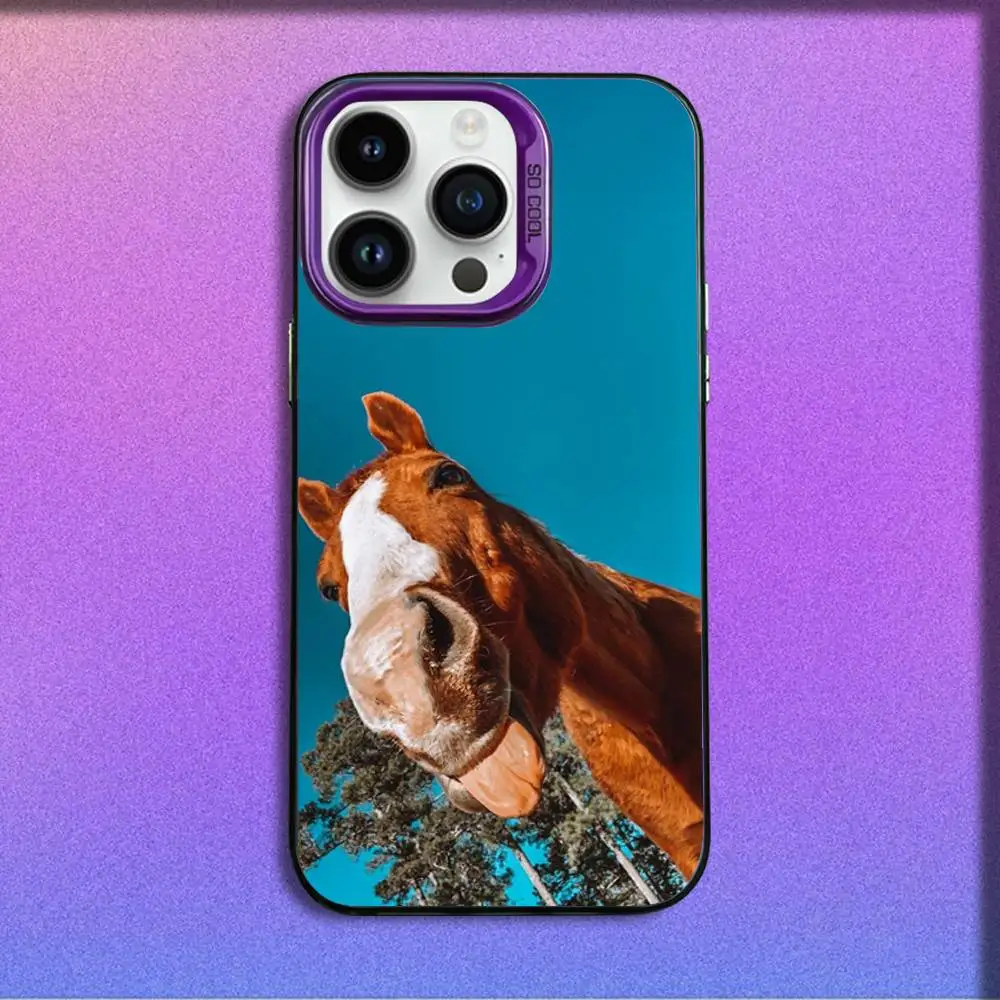 حافظة هاتف مضحكة على شكل حصان لهاتف آيفون 17,16,15,14,13,12,11,Pro,Max,Plus,E,SE4,Air,Mini Purple IMD Box