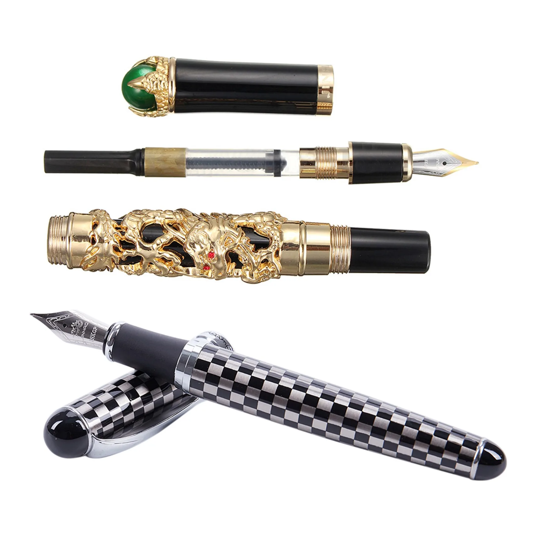 

EDT-JINHAO 2PCS Luxury 18KGP 0.5Mm Gold Dragon Dragon Fountain Pen With X750 Chessboard Fountain Pen