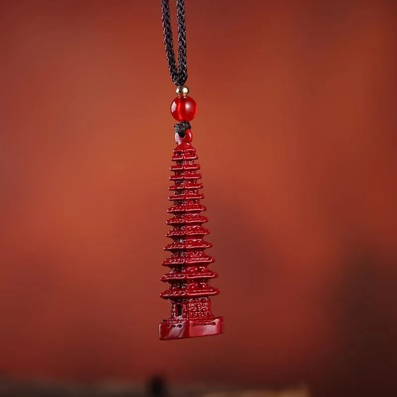 Real Cinnabar Wenchang Tower Pen Buckle Phone Chain Pendant Vintage Accessories Amulet Talismans Energy Gemstone Luxury Gift