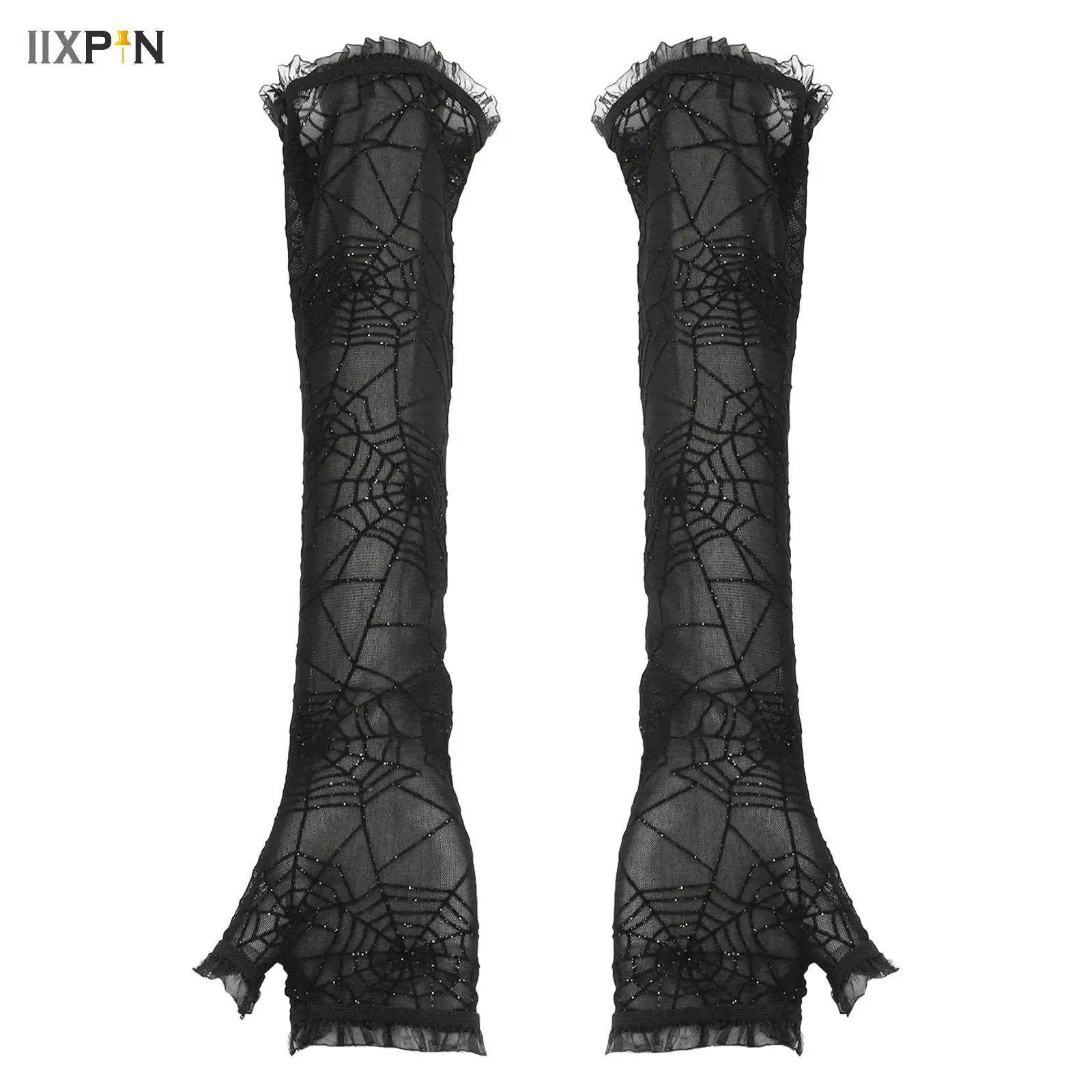

Sexy Lace Gloves Halloween Spider Web Women Half Finger Arm Sleeves Summer Long Hollow Mesh Fingerless Driving Sunscreen Mittens