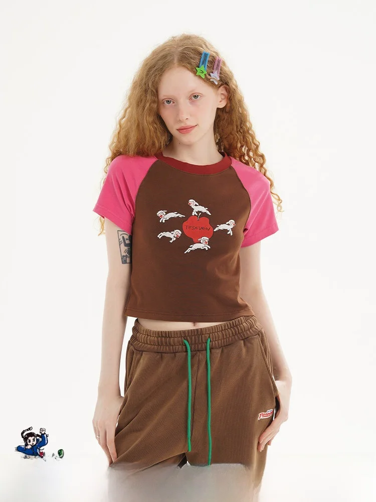

TIPSEVEN Original Design Spring Sweet Spicy Cute Color Block Shoulder Sleeve Short T-Shirt Summer 2024 Women's Fashion Cotton...