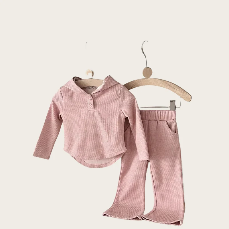 

Girls Set Children's Hooded Suit Kids Solid Long-Sleeved Sweater Wide-Legged Pants 2PCS Autumn Casual New Clothes Outfit
