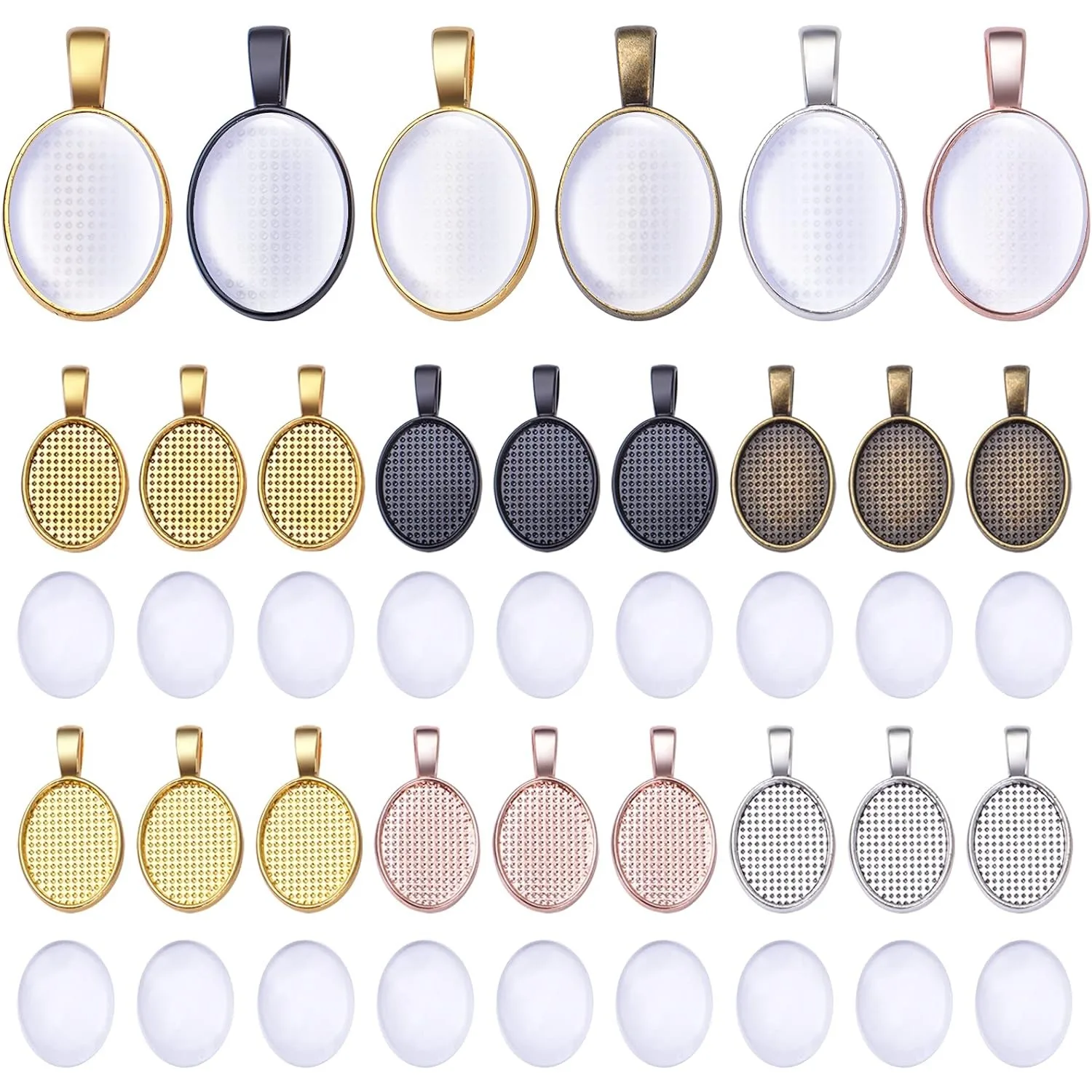 

48 шт. набор заготовок для подвесок безеля, 24 шт., овальные лотки для подвесок, заготовки безеля с 24 шт., стеклянные кабошоны, прозрачная купольная плитка для ювелирных изделий своими руками